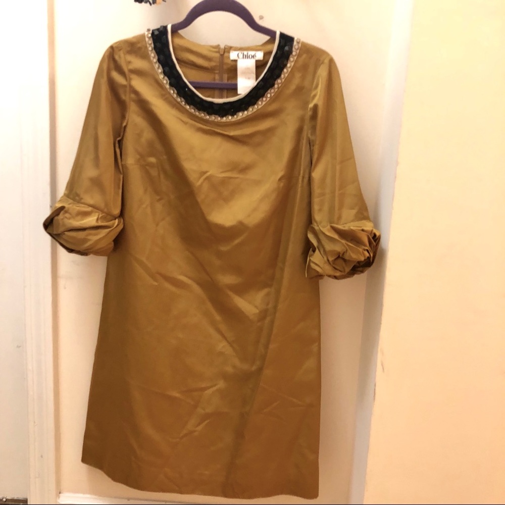 Chloé Silk Embellished Neckline Dress • Made in France • Vintage • Silk